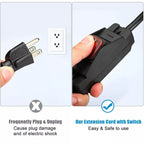 3-Prong Outdoor Extension Cord with Switch On/Off Waterproof Switch 15A 1875W