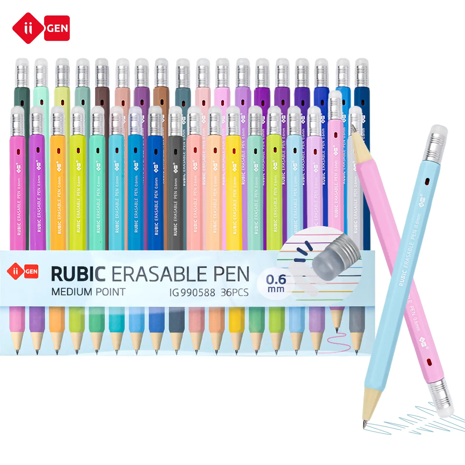 Erasable Gel Pens – 0.6mm, 36 Colors, Hexagonal Grip