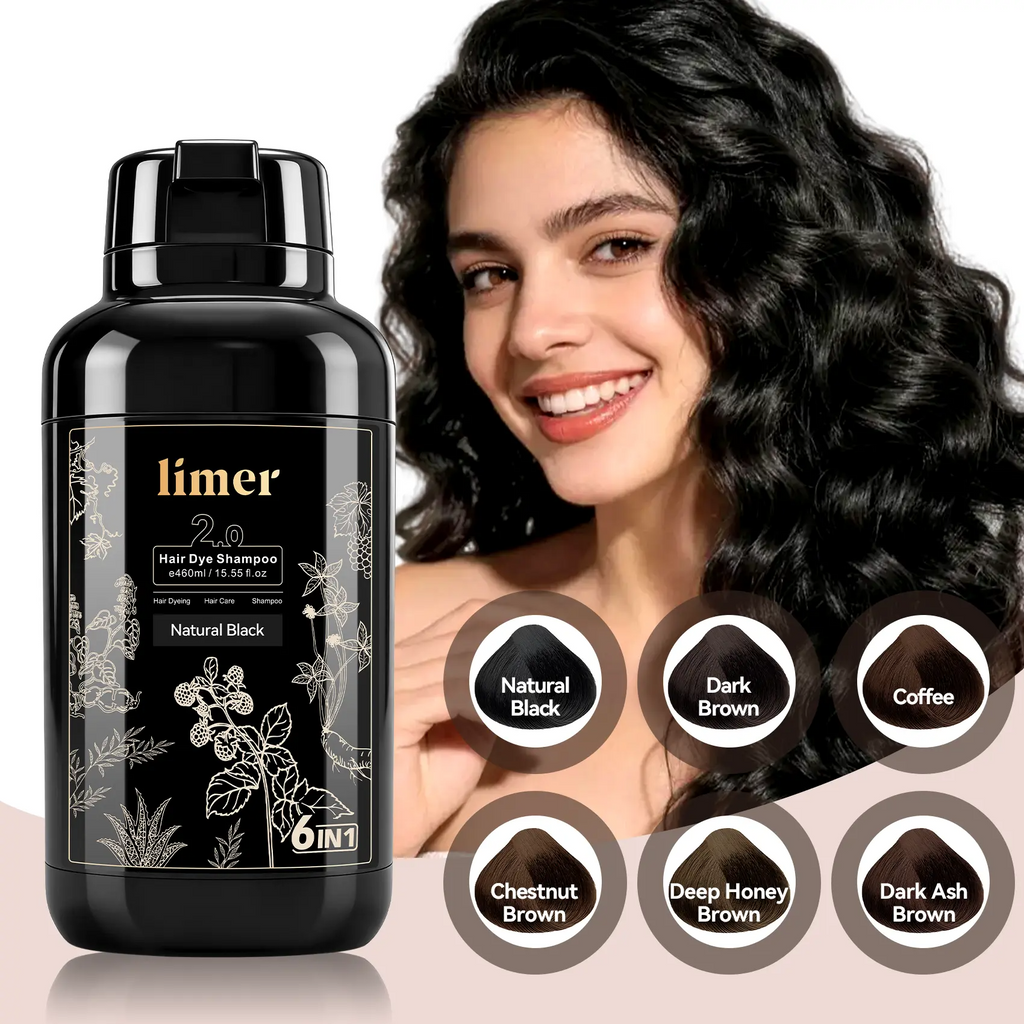 Limer 6-in-1 Instant Hair Dye Shampoo – Ammonia-Free Gray Coverage, 10 Colors