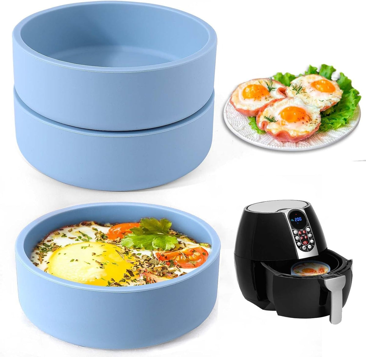 Silicone Air Fryer Egg Mold,3 Pcs Reusable Nonstick Egg Bites Pan
