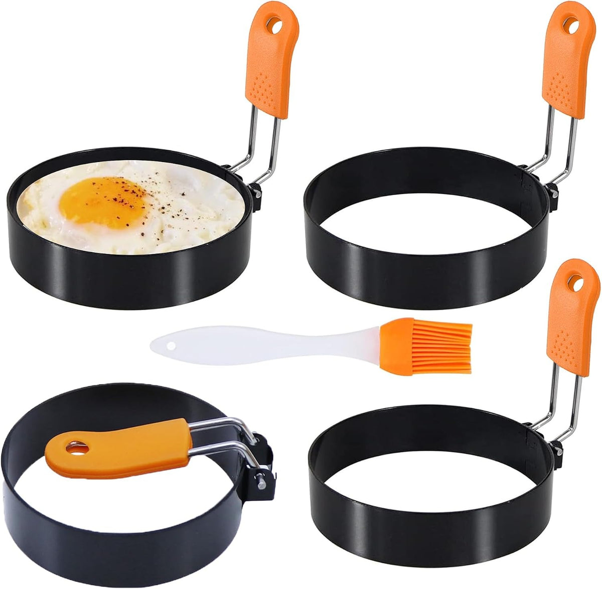 3.5" Egg Rings Set of 4 with Silicone Handle, Large Ring for Frying Eggs, Round Mold for English Muffins