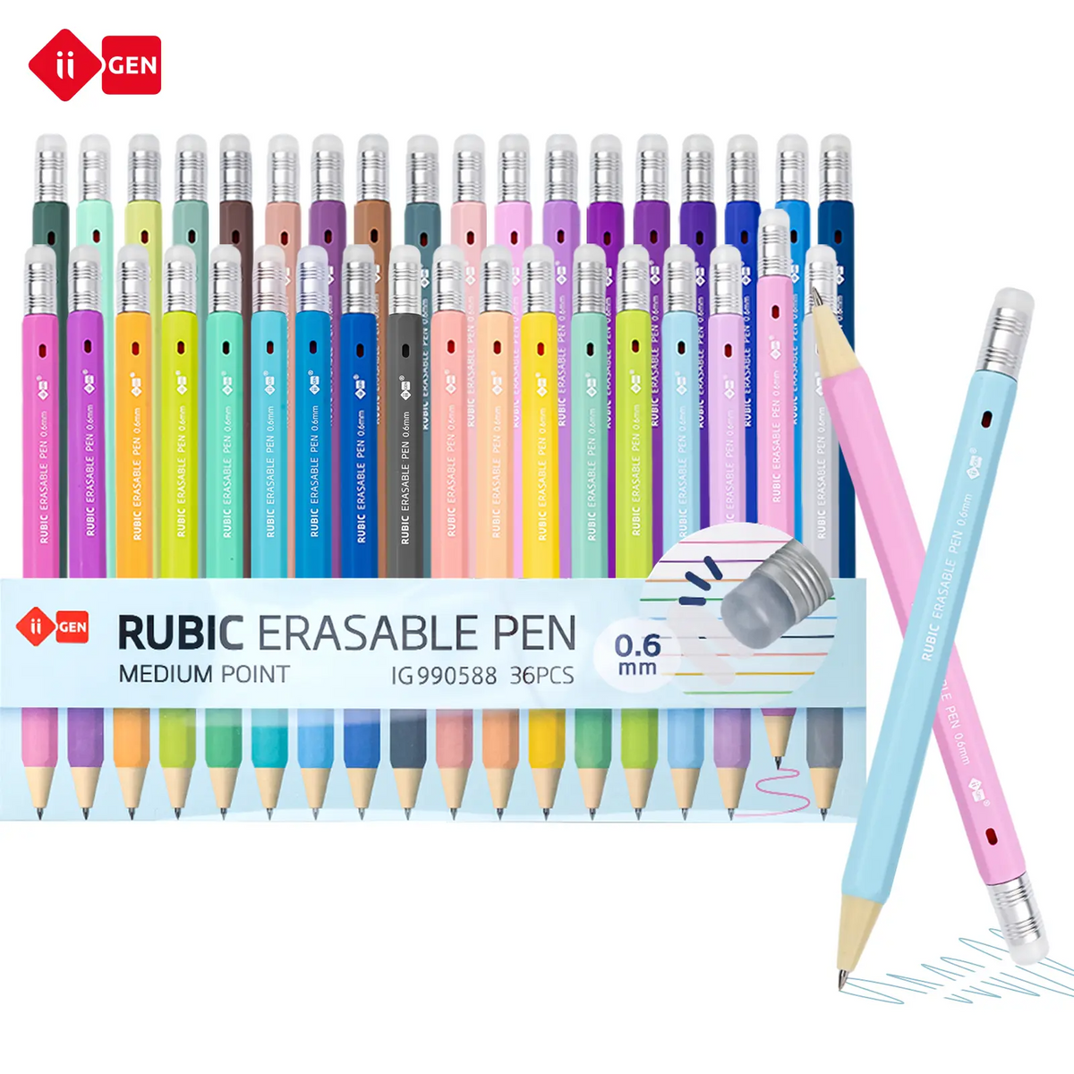 Erasable Gel Pens – 0.6mm, 36 Colors, Hexagonal Grip