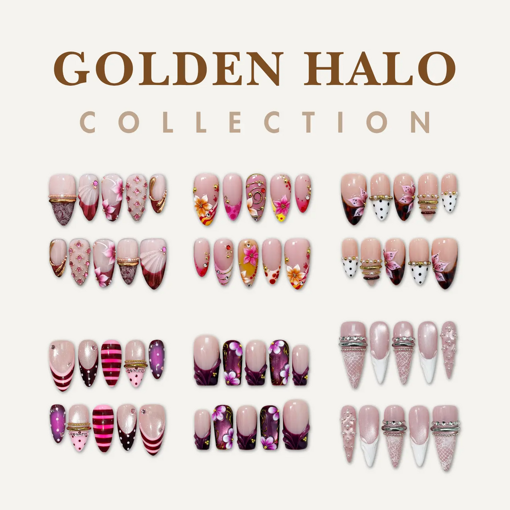 NailPhoria Golden Halo Press-On Nails – Handmade, Reusable & Salon-Quality