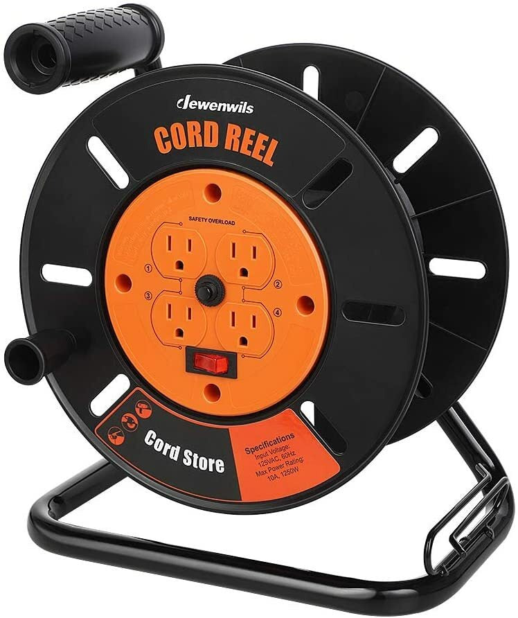 Extension Cord Storage Reel Open Cord Reel with 4-Grounded Outlets