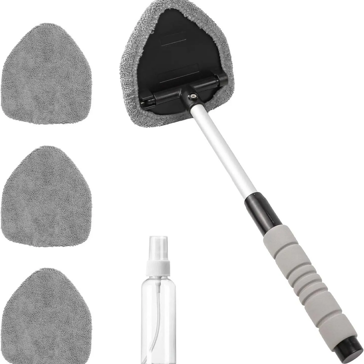 Car Window Cleaner Tool – Extendable Handle, 180° Pivoting Head & 4 Microfiber Pads