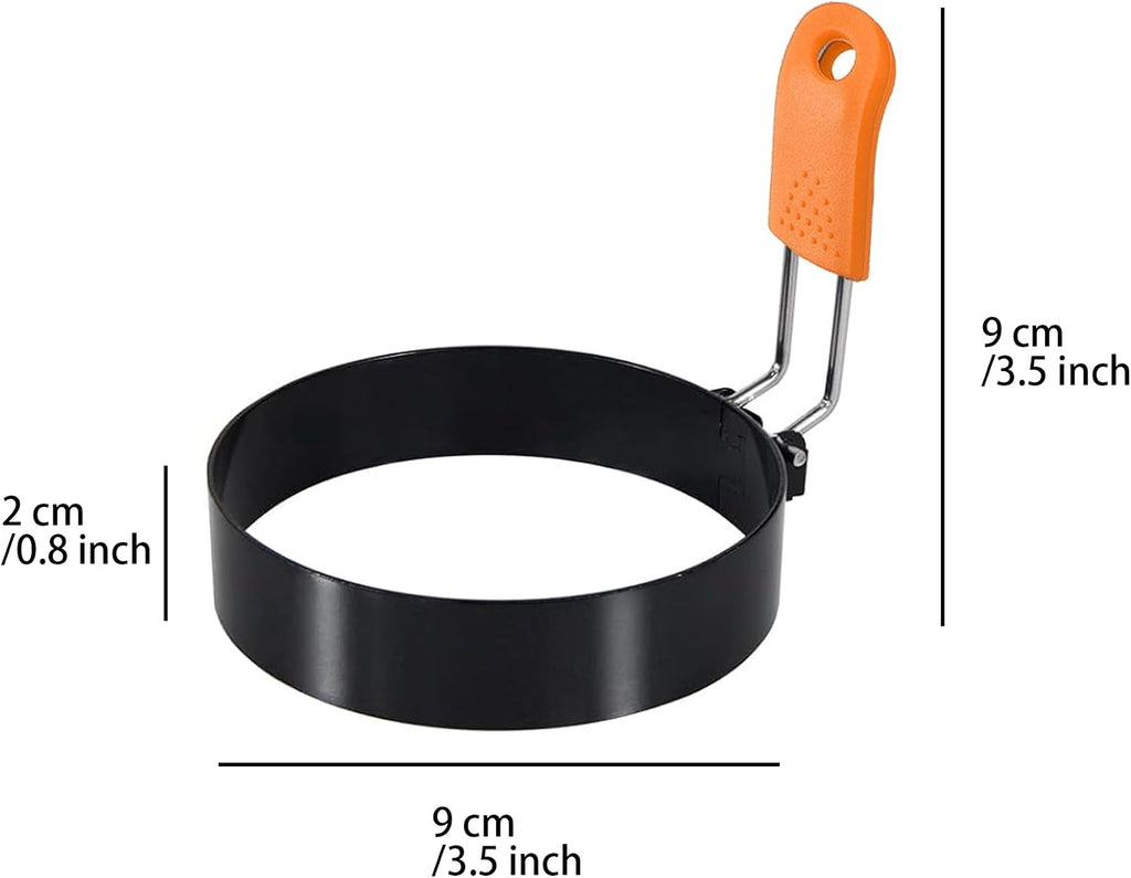 3.5" Egg Rings Set of 4 with Silicone Handle, Large Ring for Frying Eggs, Round Mold for English Muffins