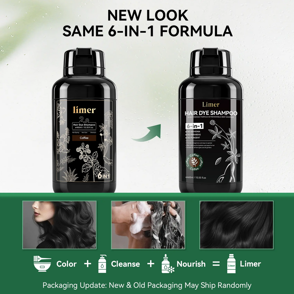 Limer 6-in-1 Instant Hair Dye Shampoo – Ammonia-Free Gray Coverage, 10 Colors