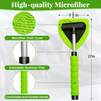 Car Window Cleaner Tool – Extendable Handle, 180° Pivoting Head & 4 Microfiber Pads