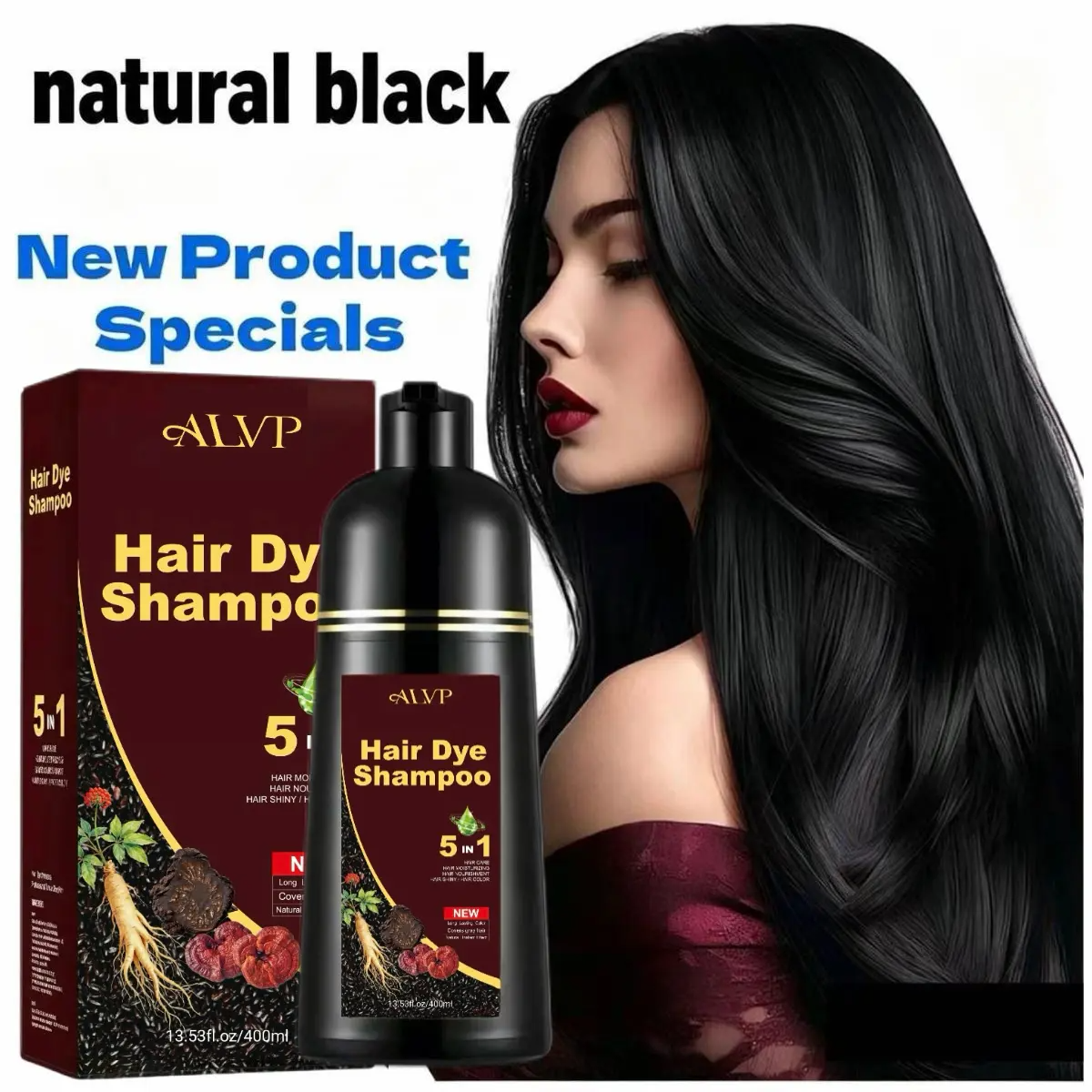 5-in-1 Herbal Color Shampoo – Gray Coverage, Nourishing & Long-Lasting | Ginseng Formula