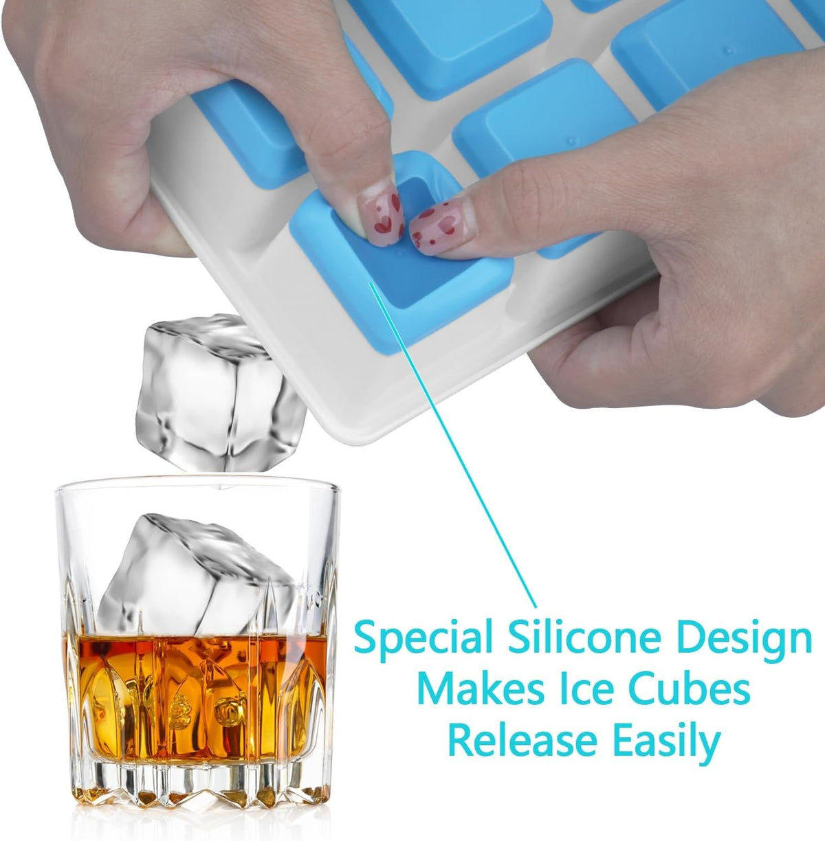 Large Ice Cube Trays 2 Pack, Silicone Easy-Release and Flexible Ice Cube Molds w