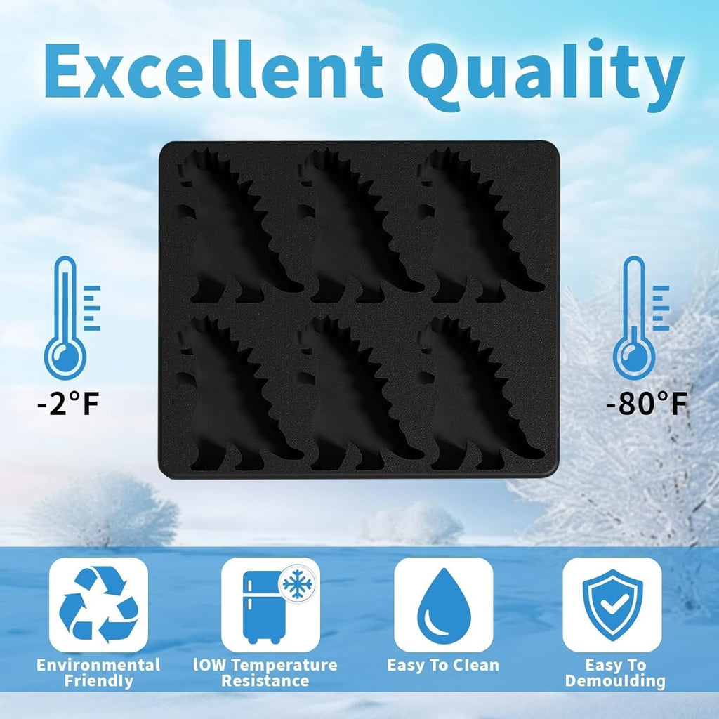 Silicone Dinosaur Ice Cube Tray (6-Cavity Large Mold) – Ideal for Whiskey, Cockt