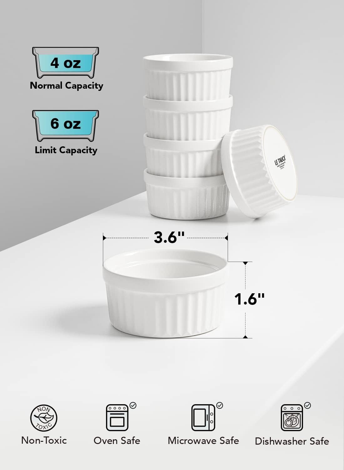 Ramekins 4 OZ Oven Safe, Creme Brulee Ramekins, Pudding Custard Cups Souffle Ramiken