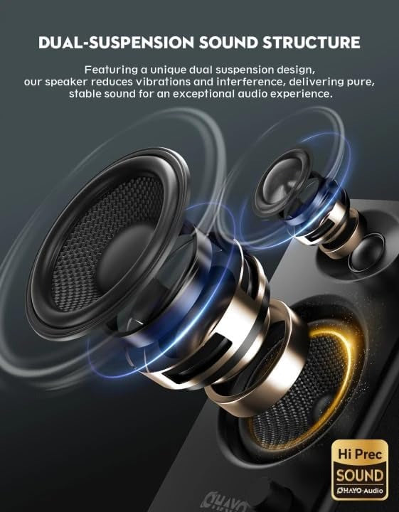 60W Computer Speakers for Music and Gaming, Active Bluetooth 5.3, Stereo 2.0 Speakers for Desktop PC