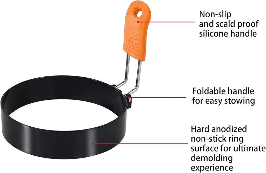 3.5" Egg Rings Set of 4 with Silicone Handle, Large Ring for Frying Eggs, Round Mold for English Muffins