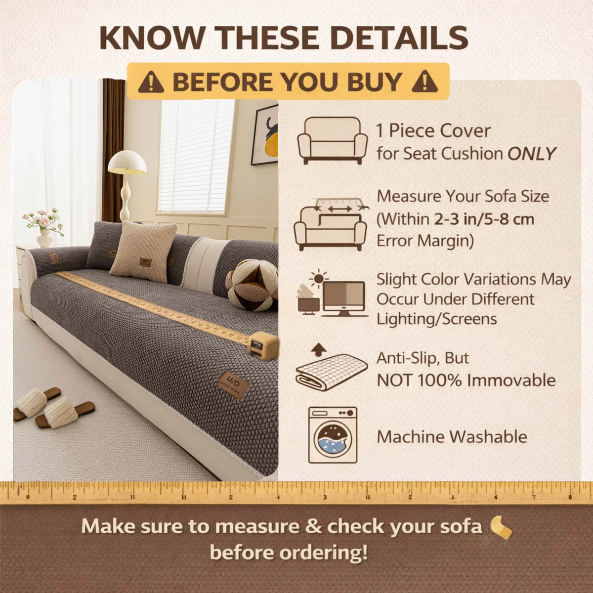 Luxury Removable Sofa Cover – Soft, Non-Slip & Washable Slipcover for Sectional, Loveseat & Couch