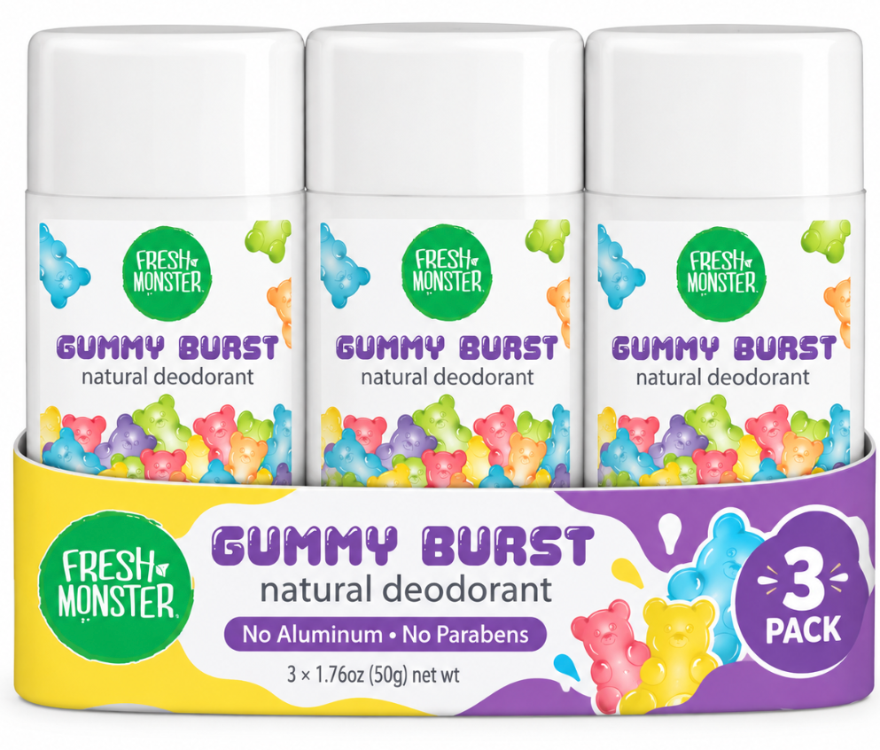 Fresh Monster Natural Deodorant for Kids – 3-Pack | Aluminum-Free, 24-Hour Protection