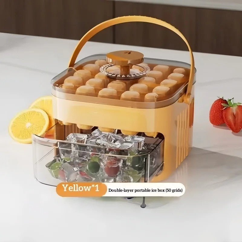 50-Cube Ice Cube Tray with Easy Press Lid Double Layer Ice Maker Mold