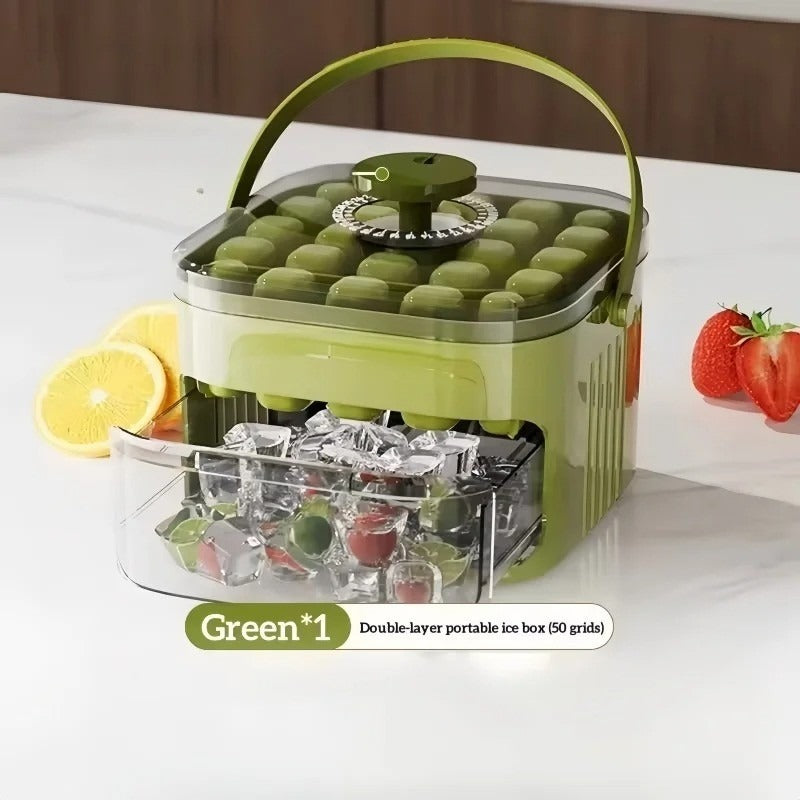 50-Cube Ice Cube Tray with Easy Press Lid Double Layer Ice Maker Mold