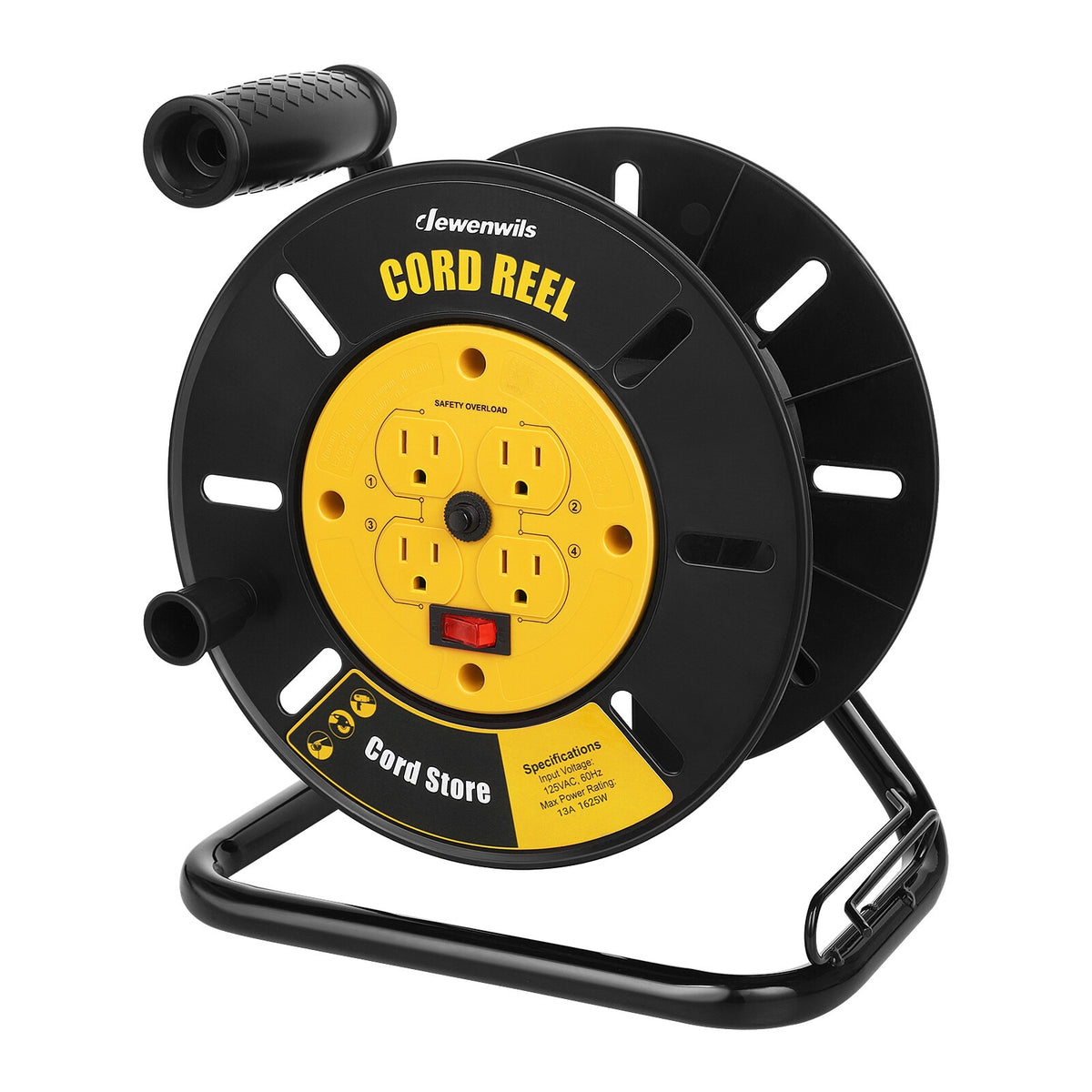 Extension Cord Storage Reel Open Cord Reel with 4-Grounded Outlets