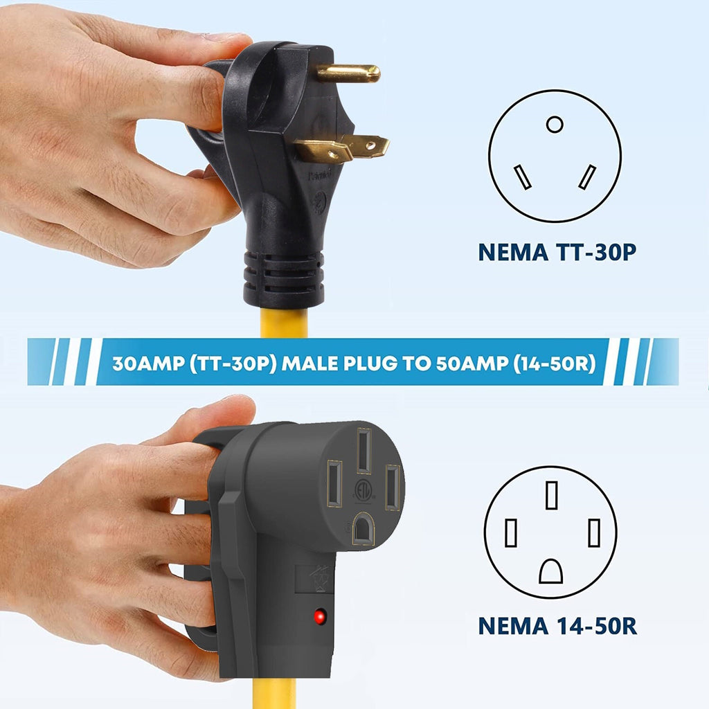 30 to 50 Amp (Male-Female) Dogbone Adapter RV Electrical Power Plug Converter