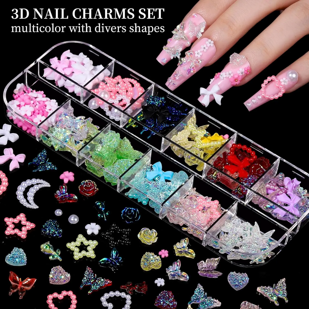 3D Nail Charms Kit – Rhinestones, Pearls & Jewels for Nail Art
