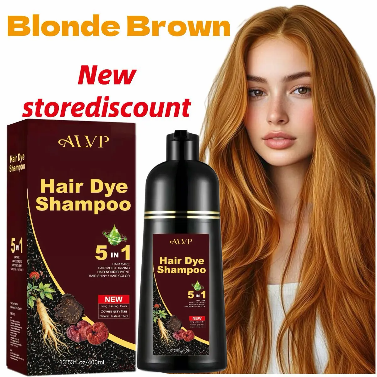 5-in-1 Herbal Color Shampoo – Gray Coverage, Nourishing & Long-Lasting | Ginseng Formula