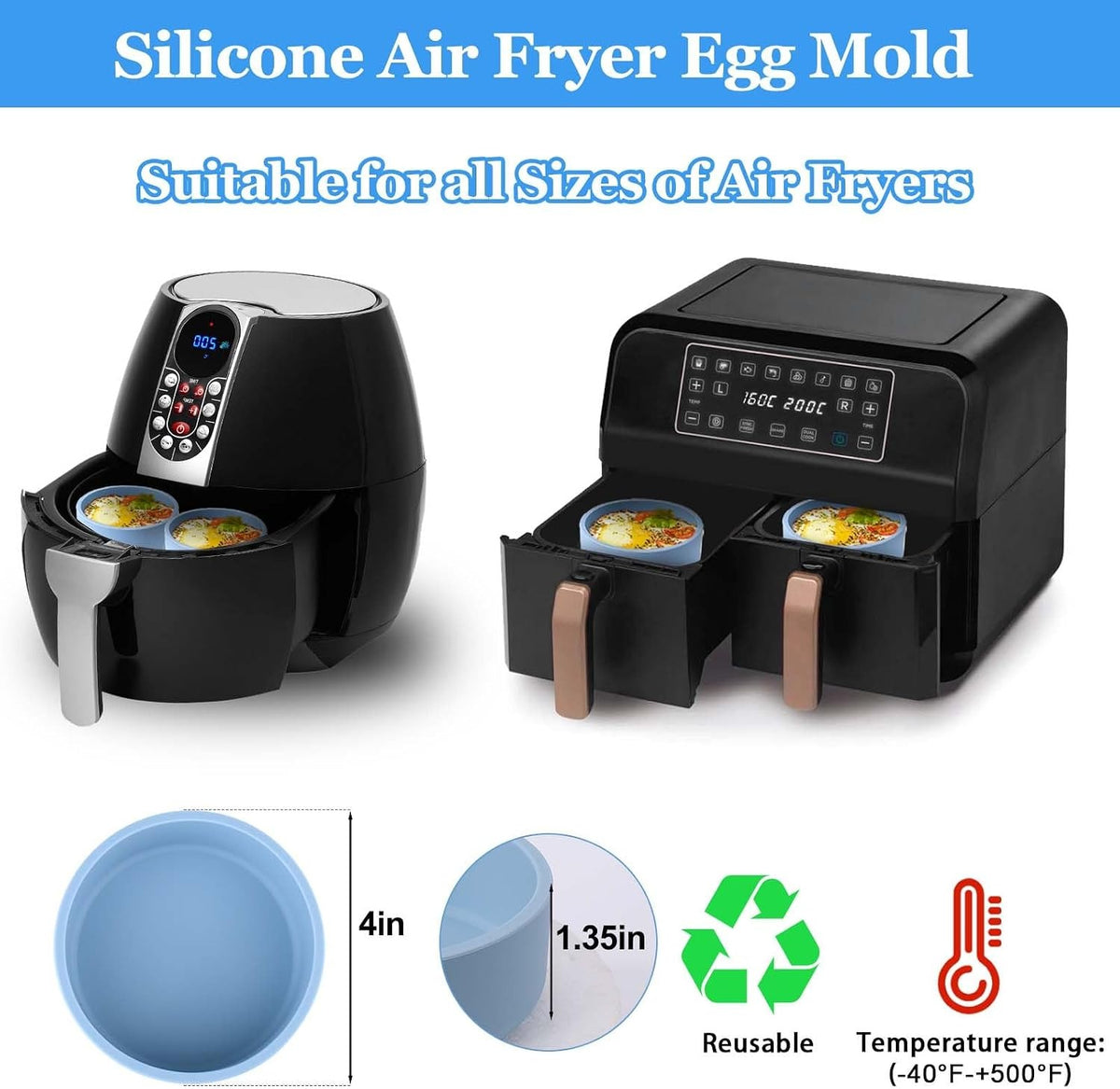 Silicone Air Fryer Egg Mold,3 Pcs Reusable Nonstick Egg Bites Pan