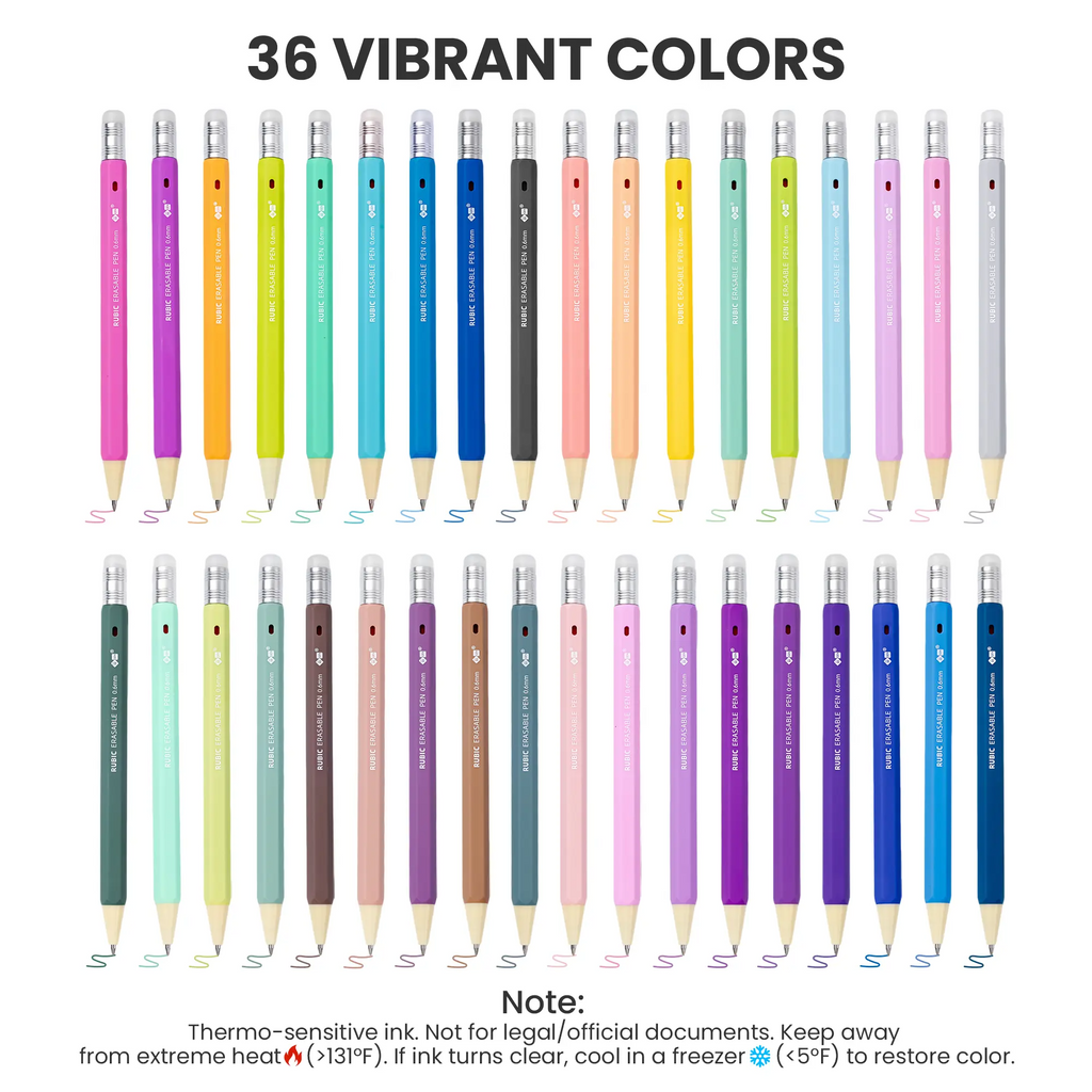 Erasable Gel Pens – 0.6mm, 36 Colors, Hexagonal Grip