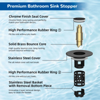 3-in-1 Bathroom Sink Drain Strainer – Pop-Up Stopper, Removable Steel Basket & Hair Catcher