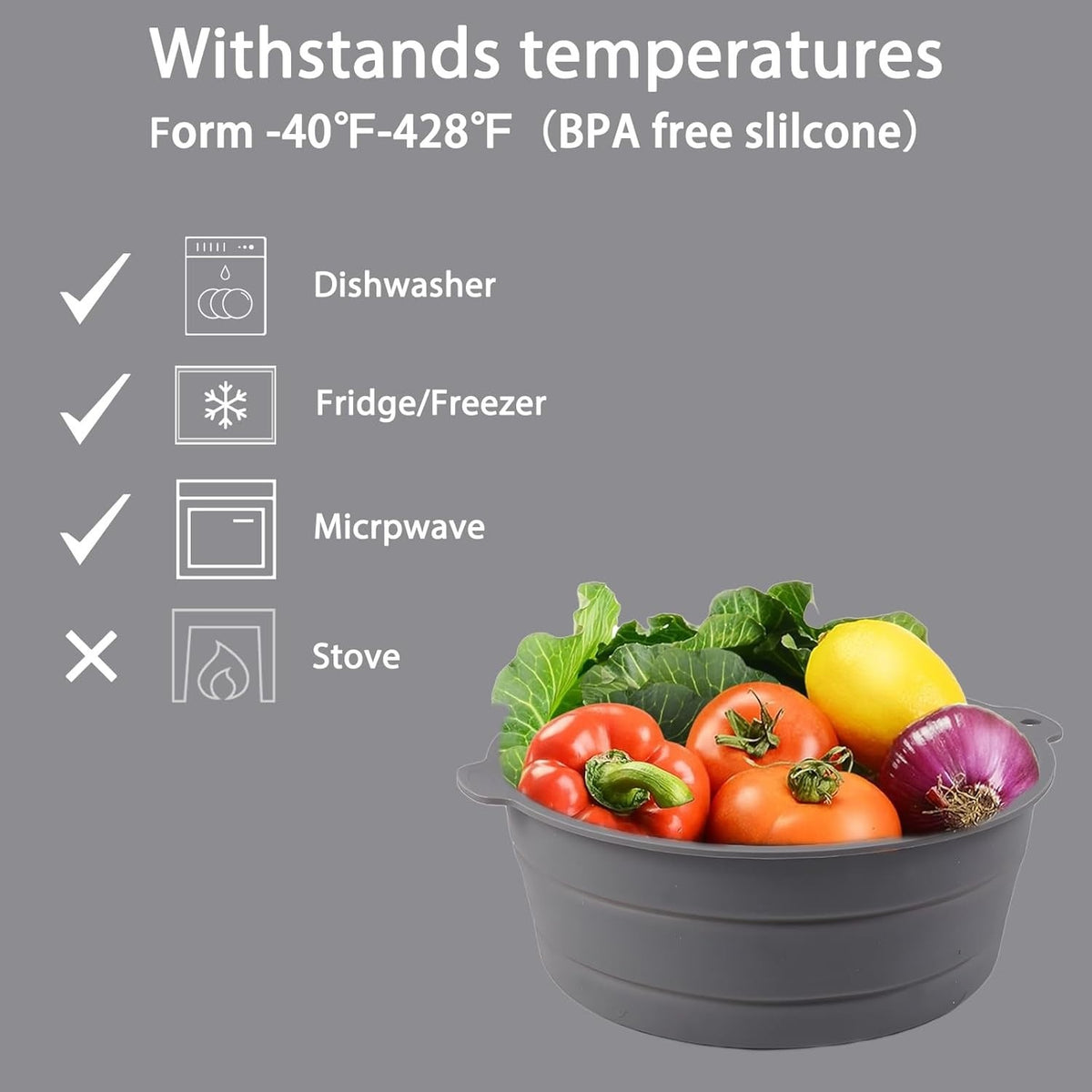 Collapsible Silicone Mixing Bowl Food-Grade Foldable Travel Container Large