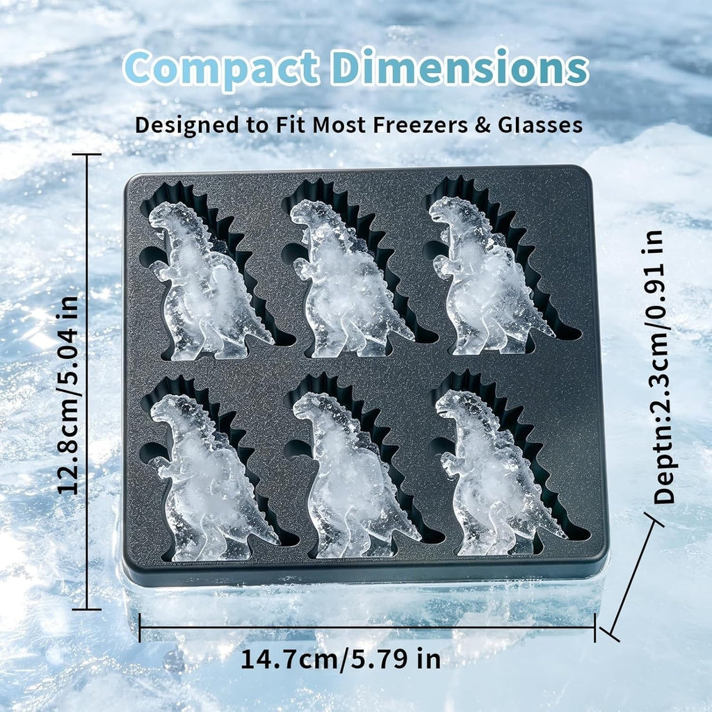 Silicone Dinosaur Ice Cube Tray (6-Cavity Large Mold) – Ideal for Whiskey, Cockt