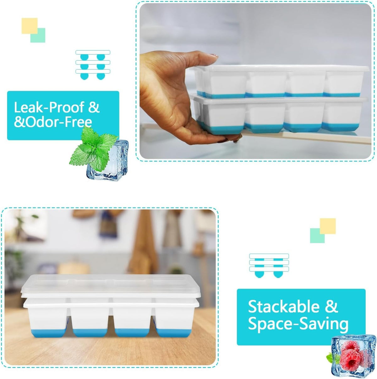 Large Ice Cube Trays 2 Pack, Silicone Easy-Release and Flexible Ice Cube Molds w