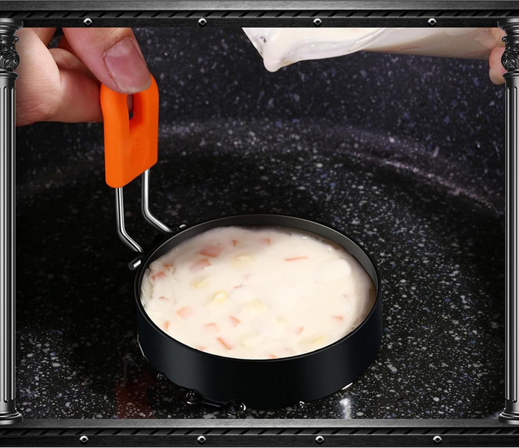 3.5" Egg Rings Set of 4 with Silicone Handle, Large Ring for Frying Eggs, Round Mold for English Muffins