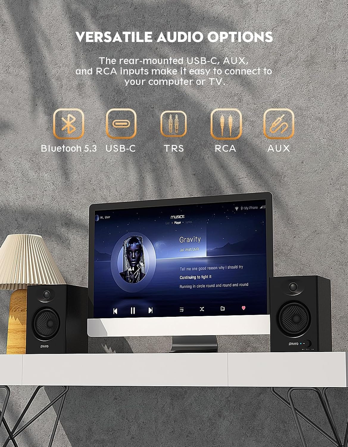60W Computer Speakers for Music and Gaming, Active Bluetooth 5.3, Stereo 2.0 Speakers for Desktop PC