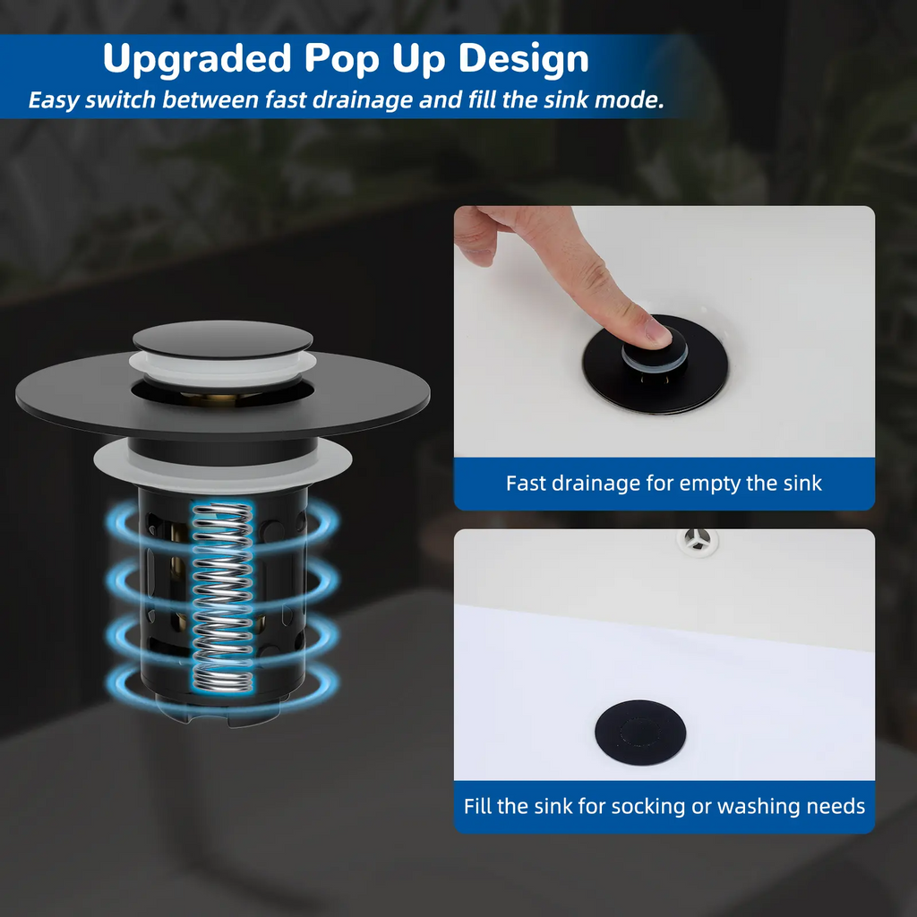 3-in-1 Bathroom Sink Drain Strainer – Pop-Up Stopper, Removable Steel Basket & Hair Catcher