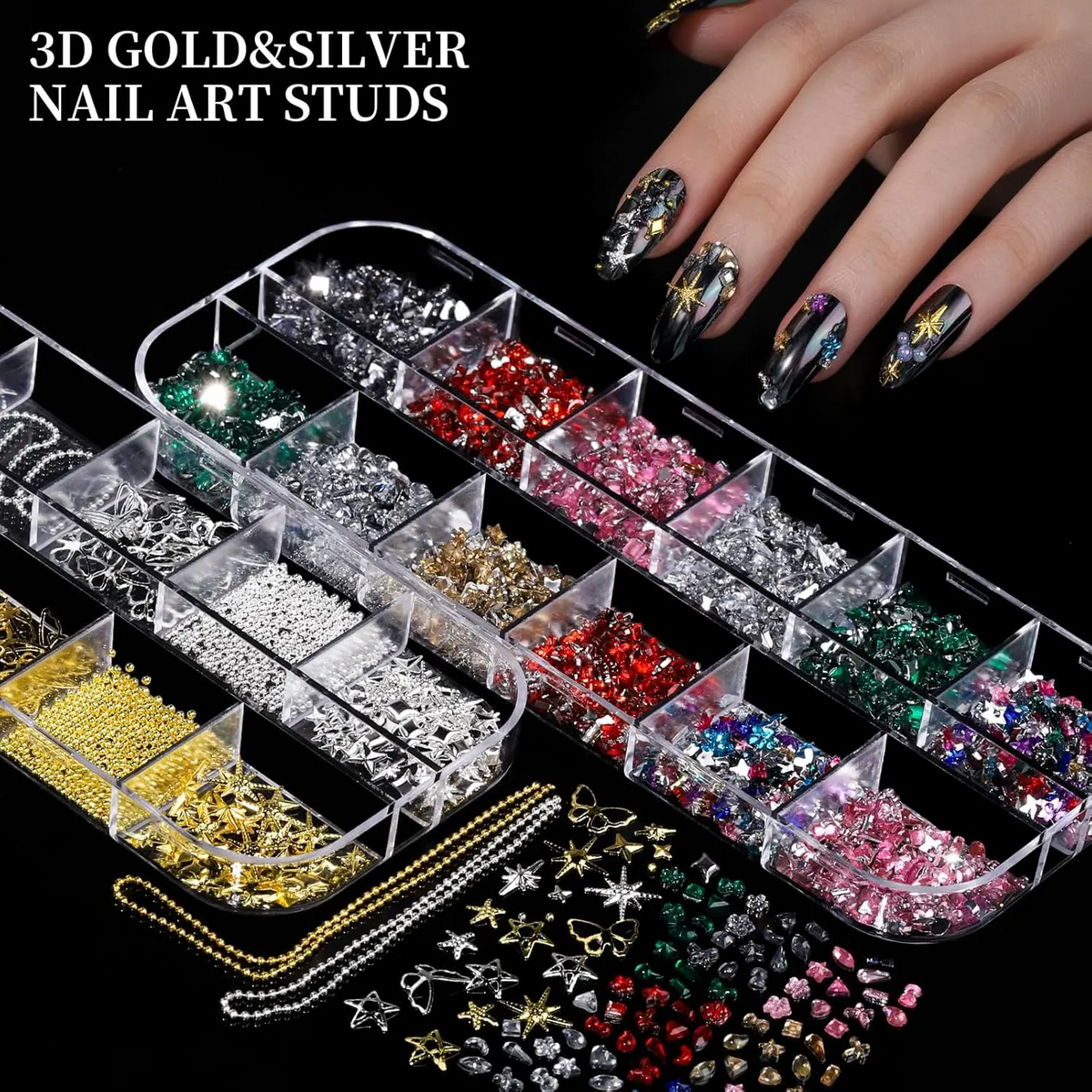 3D Nail Charms Kit – Rhinestones, Pearls & Jewels for Nail Art