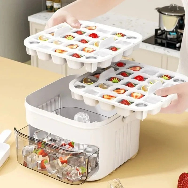 50-Cube Ice Cube Tray with Easy Press Lid Double Layer Ice Maker Mold