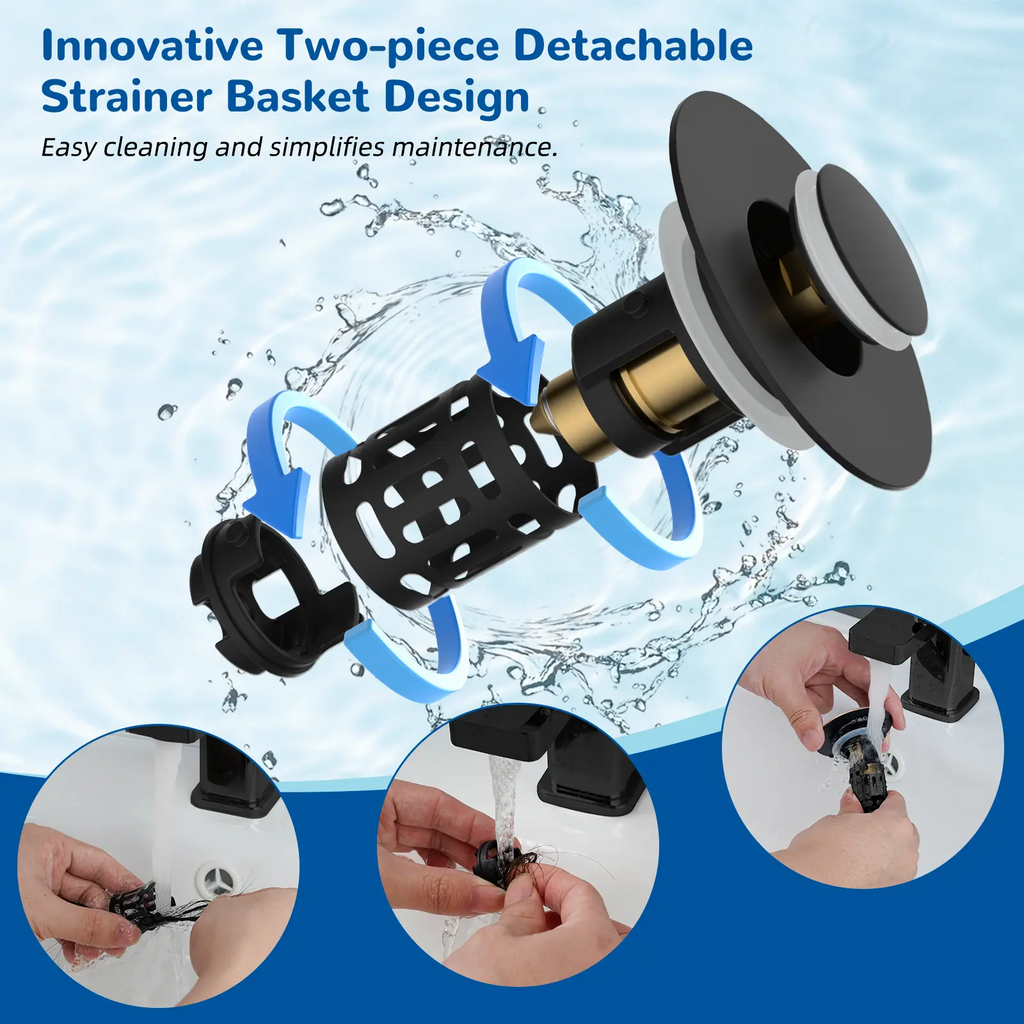 3-in-1 Bathroom Sink Drain Strainer – Pop-Up Stopper, Removable Steel Basket & Hair Catcher
