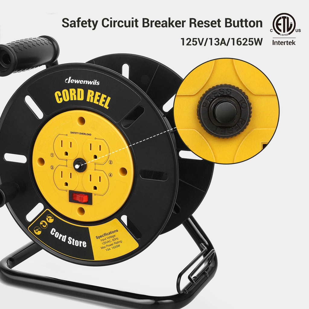 Extension Cord Storage Reel Open Cord Reel with 4-Grounded Outlets