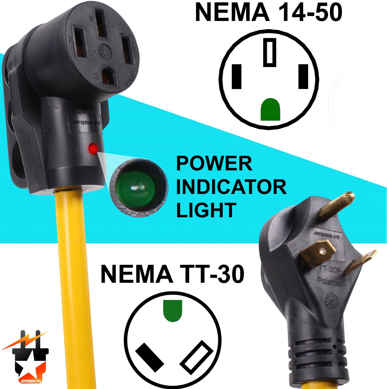 30 to 50 Amp (Male-Female) Dogbone Adapter RV Electrical Power Plug Converter