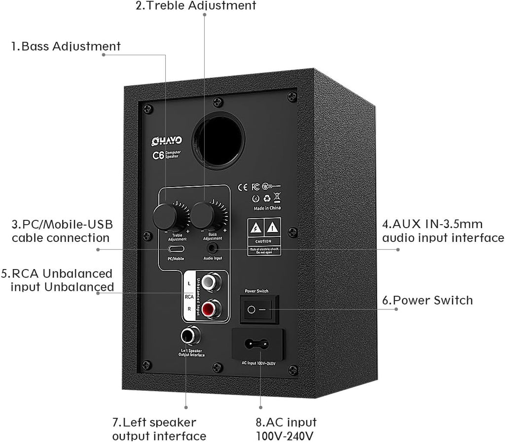 60W Computer Speakers for Music and Gaming, Active Bluetooth 5.3, Stereo 2.0 Speakers for Desktop PC