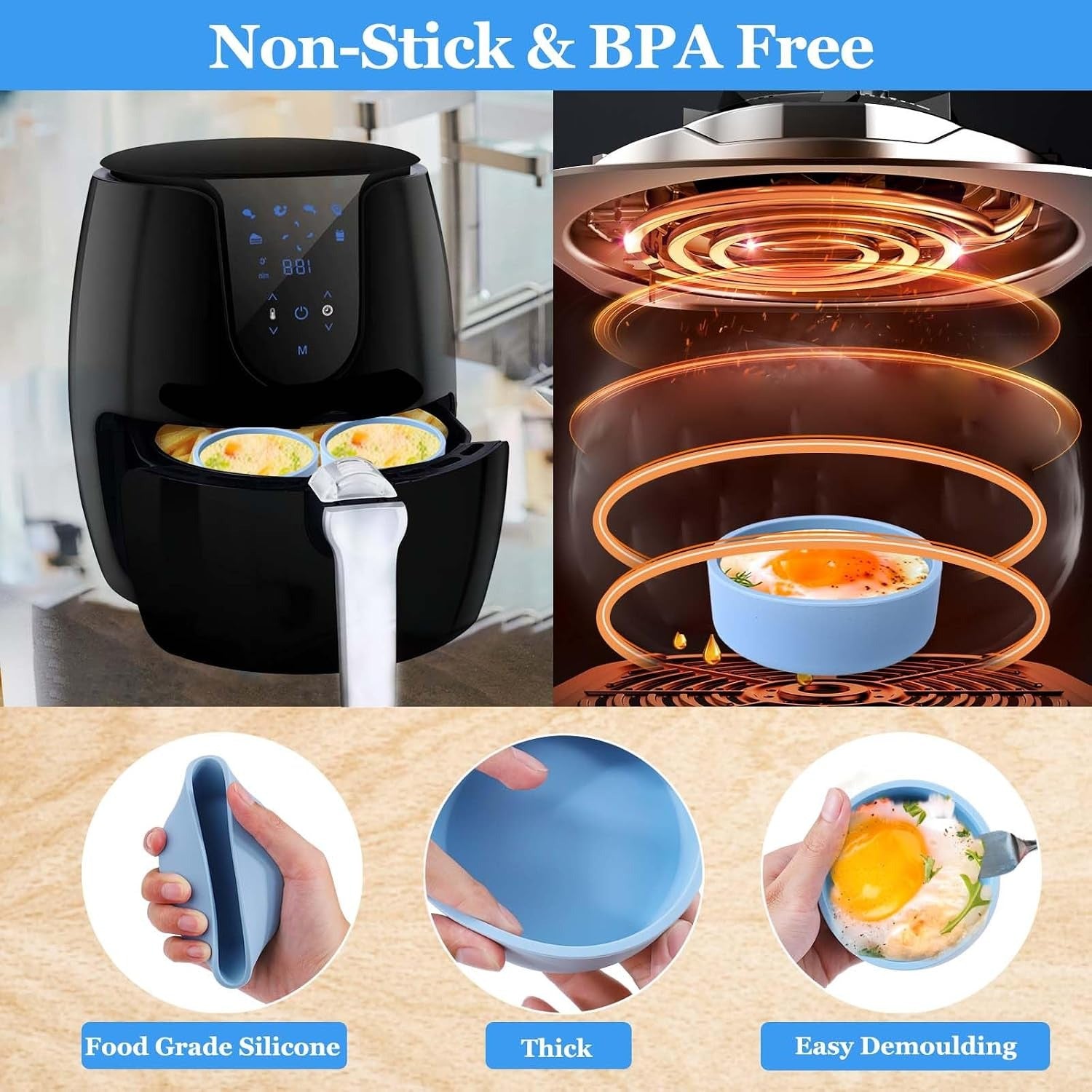Silicone Air Fryer Egg Mold,3 Pcs Reusable Nonstick Egg Bites Pan