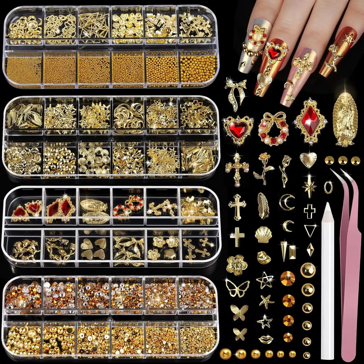 3D Nail Charms Kit – Rhinestones, Pearls & Jewels for Nail Art