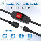 3-Prong Outdoor Extension Cord with Switch On/Off Waterproof Switch 15A 1875W