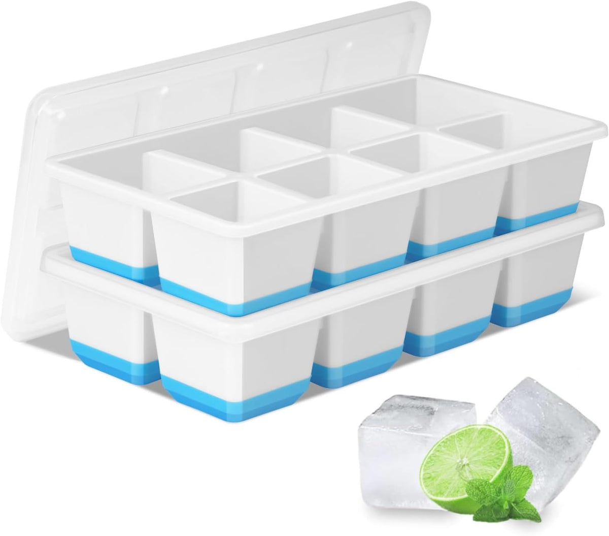 Large Ice Cube Trays 2 Pack, Silicone Easy-Release and Flexible Ice Cube Molds w