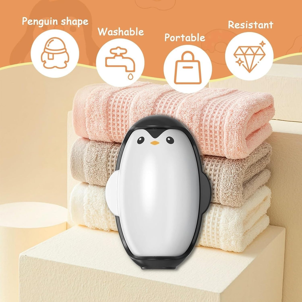 Reusable Penguin Lint Roller, Washable Adhesive Roller for Pet Hair, (Black)