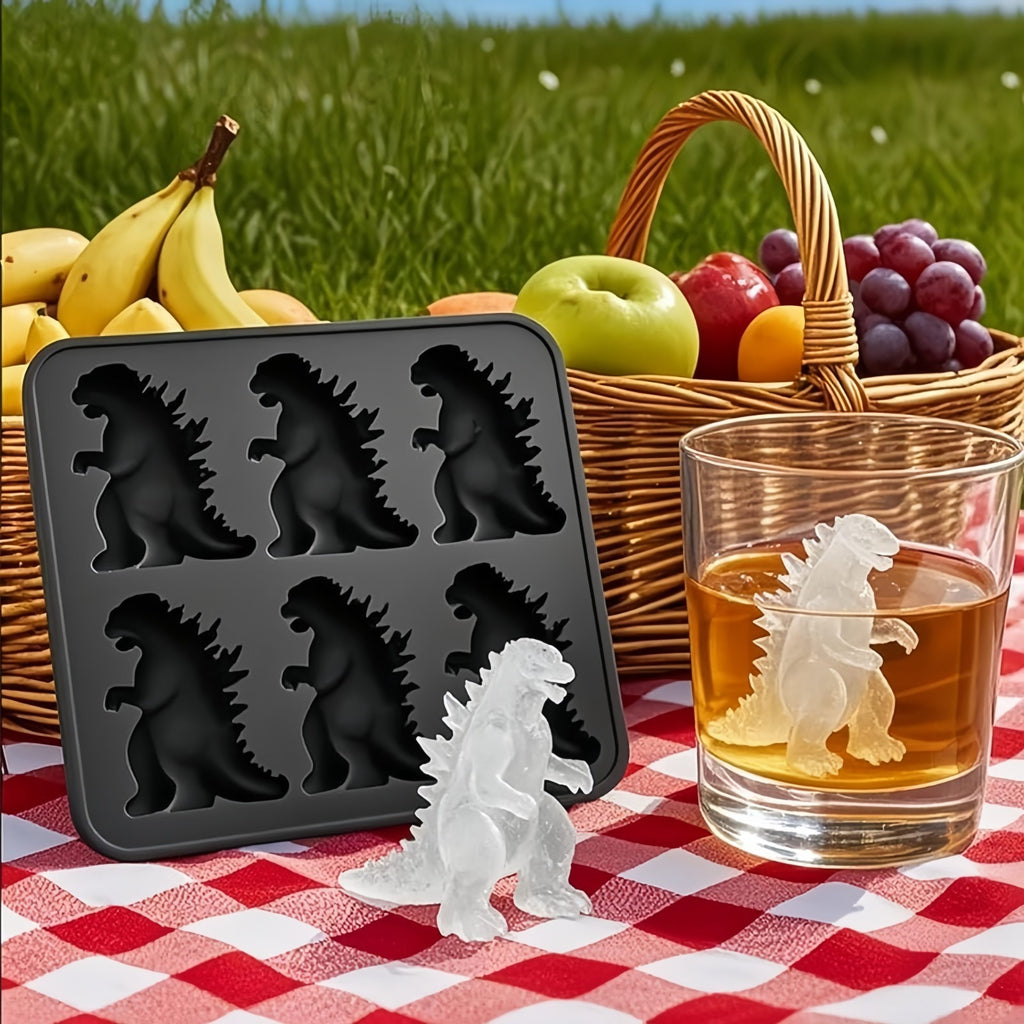 Silicone Dinosaur Ice Cube Tray (6-Cavity Large Mold) – Ideal for Whiskey, Cockt