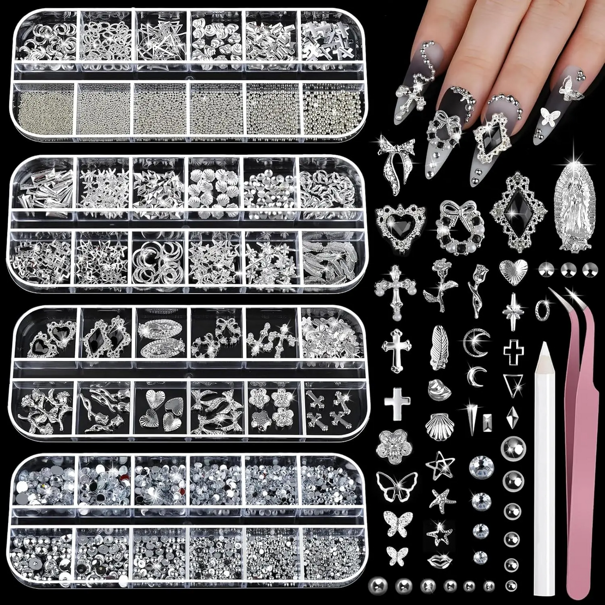 3D Nail Charms Kit – Rhinestones, Pearls & Jewels for Nail Art