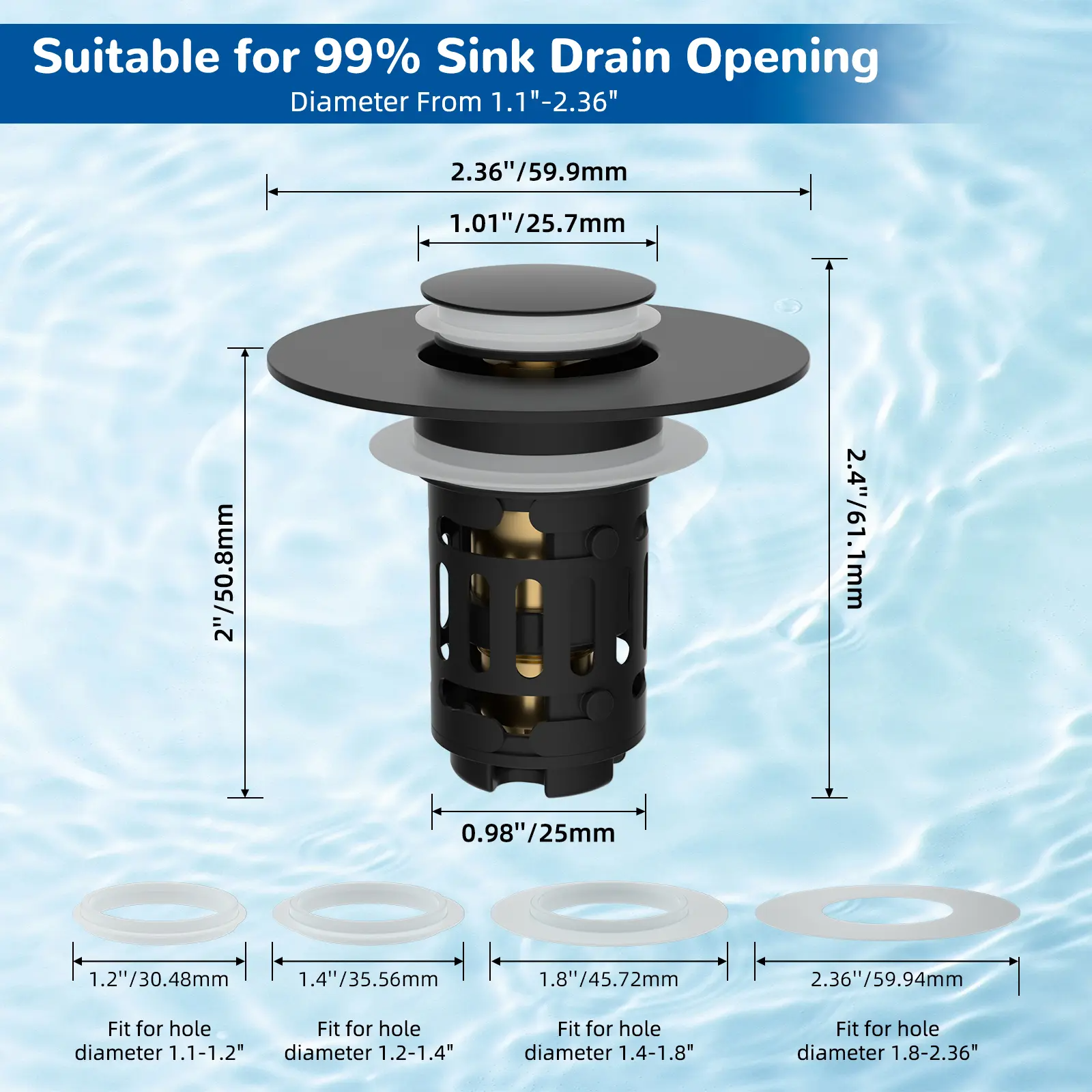 3-in-1 Bathroom Sink Drain Strainer – Pop-Up Stopper, Removable Steel Basket & Hair Catcher