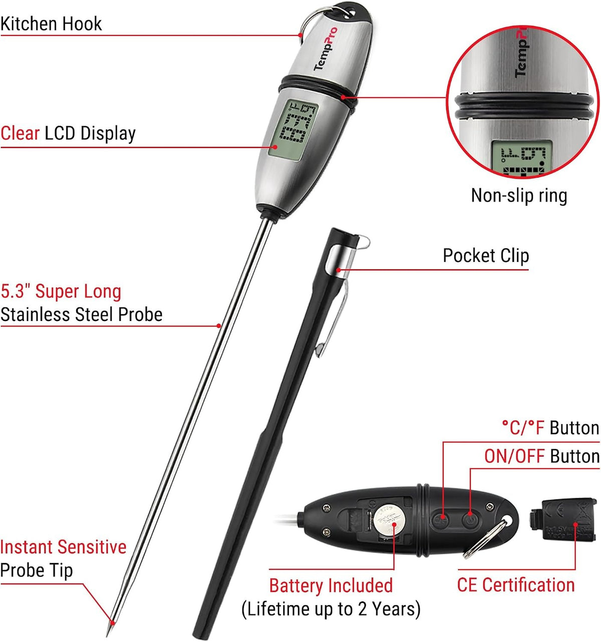 Digital Food Thermometer for Cooking Bread Baking Sourdough Liquids
